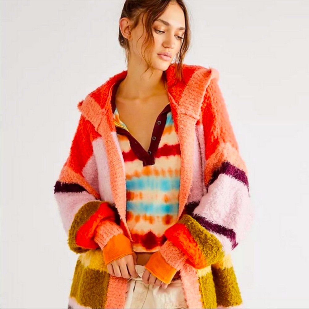 Free People Dream Team Cardi Cardigan Desert Coral XS $198 - Picture 2 of 8